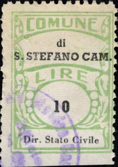 Marca da Bollo del Comune di SANTO STEFANO DI CAMASTRA su Carta Bianca di dimensioni 20 x 27 mm