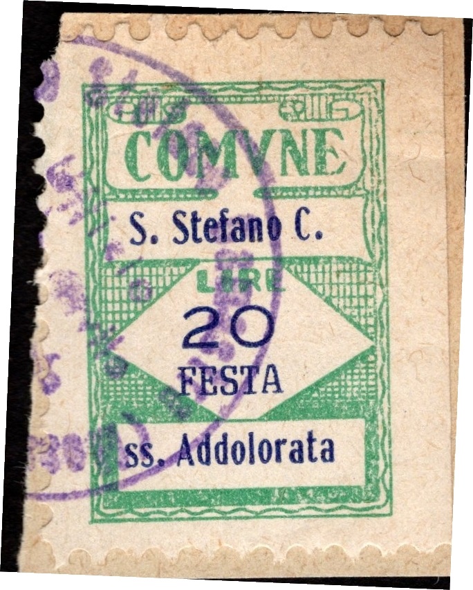 Marca da Bollo del Comune di SANTO STEFANO DI CAMASTRA su Carta Bianca di dimensioni 20 x 27 mm