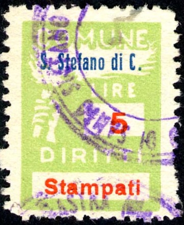 Marca da Bollo del Comune di SANTO STEFANO DI CAMASTRA su Carta Bianca Sottile di dimensioni 18,5 x 26 mm