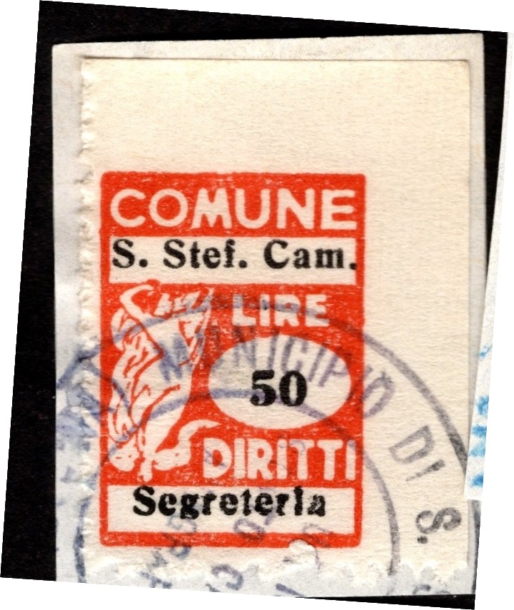 Marca da Bollo del Comune di SANTO STEFANO DI CAMASTRA su Carta Bianca Sottile di dimensioni 18,5 x 28 mm