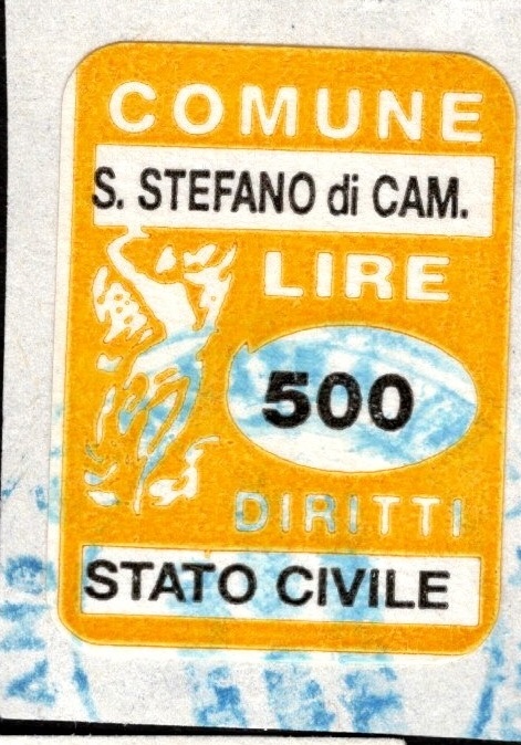Marca da Bollo del Comune di SANTO STEFANO DI CAMASTRA su Carta Bianca Sottile di dimensioni 16 x 23 mm