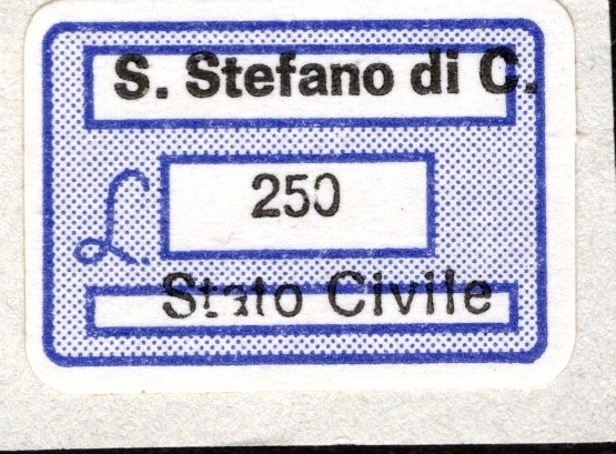 Marca da Bollo del Comune di SANTO STEFANO DI CAMASTRA su Carta Bianca di dimensioni 20 x 14, mm