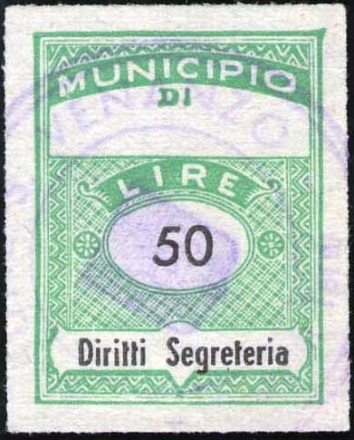 Marca da Bollo del Comune di SAN VENANZO su Carta Bianca di dimensioni 22 x 29 mm