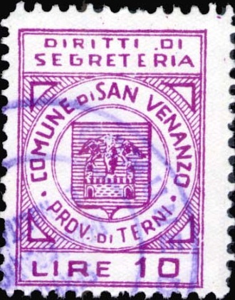 Marca da Bollo del Comune di SAN VENANZO su Carta Bianca di dimensioni mm
