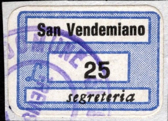 Marca da Bollo del Comune di SAN VENDEMIANO su Carta Bianca di dimensioni 20 x 14 mm