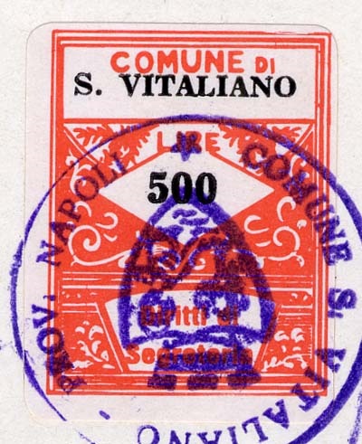 Marca da Bollo del Comune di SAN VITALIANO su Carta Bianca di dimensioni 21 x 28 mm