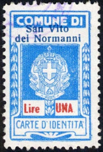 Marca da Bollo del Comune di SAN VITO DEI NORMANNI su Carta Bianca di dimensioni 19 x 30 mm