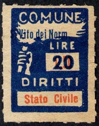 Marca da Bollo del Comune di SAN VITO DEI NORMANNI su Carta Bianca Sottile di dimensioni 18,5 x 26 mm