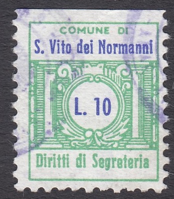 Marca da Bollo del Comune di SAN VITO DEI NORMANNI su Carta Bianca di dimensioni 16,5 x 20 mm