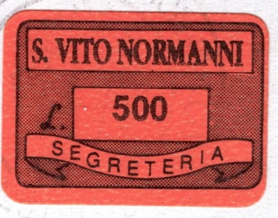 Marca da Bollo del Comune di SAN VITO DEI NORMANNI su Carta Colorata di dimensioni 19 x 14 mm