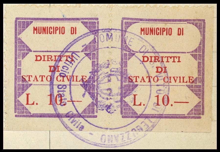 Marca da Bollo del Comune di SAN VITO DI LEGUZZANO su Carta Bianca di dimensioni 28 x 35 mm