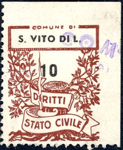 Marca da Bollo del Comune di SAN VITO DI LEGUZZANO su Carta Bianca di dimensioni mm