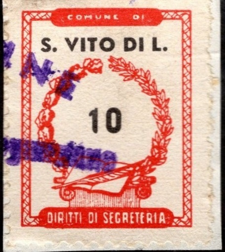 Marca da Bollo del Comune di SAN VITO DI LEGUZZANO su Carta Bianca di dimensioni 21 x 29 mm