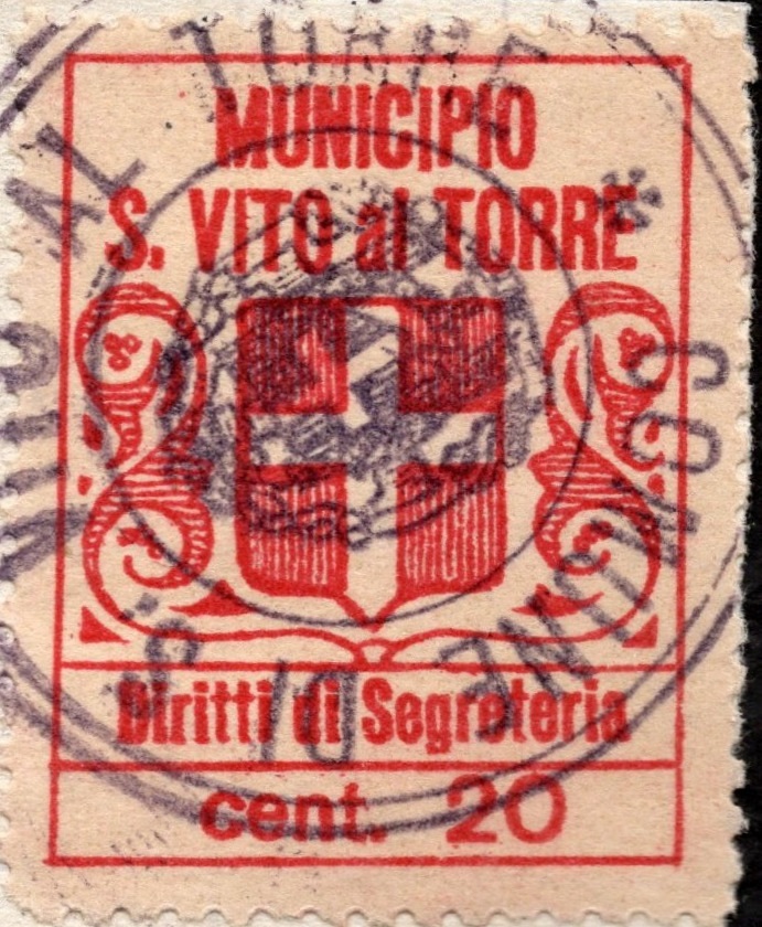 Marca da Bollo del Comune di SAN VITO AL TORRE su Carta Bianca di dimensioni 21 x 29 mm