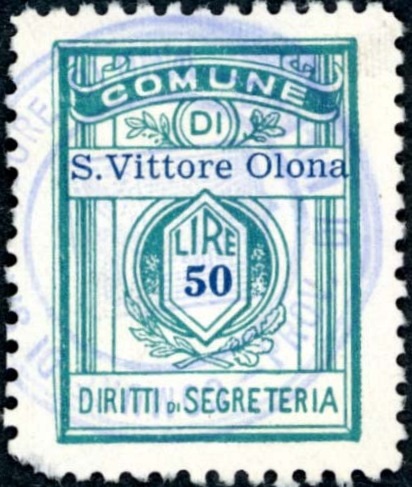 Marca da Bollo del Comune di SAN VITTORE OLONA su Carta Bianca di dimensioni 21,5 x 28,5 mm