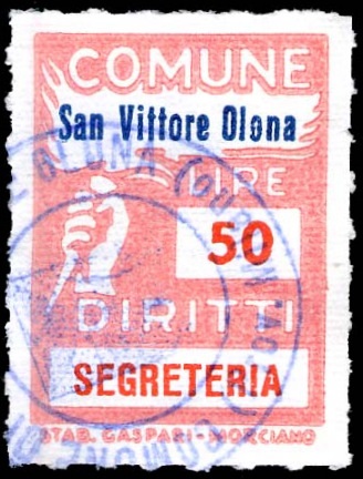 Marca da Bollo del Comune di SAN VITTORE OLONA su Carta Bianca di dimensioni 18,5 x 26 mm