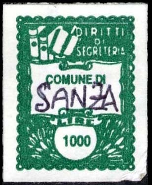 Marca da Bollo del Comune di SANZA su Carta Bianca di dimensioni 22 x 29 mm