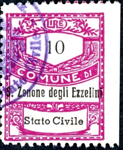 Marca da Bollo del Comune di SAN ZENONE DEGLI EZZELINI su Carta Bianca di dimensioni mm