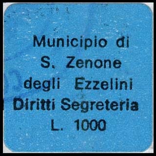 Marca da Bollo del Comune di SAN ZENONE DEGLI EZZELINI su Carta Blu di dimensioni 18 x 13,5 mm