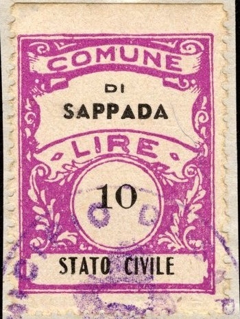Marca da Bollo del Comune di SAPPADA su Carta Bianca di dimensioni 22,5 x 29 mm