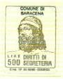 Marca da Bollo del Comune di SARACENA su Carta Bianca di dimensioni 16 x 20,5 mm