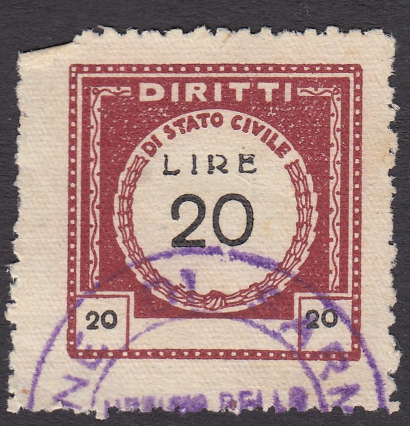 Marca da Bollo del Comune di SARMATO su Carta Bianca di dimensioni 23 x 23 mm