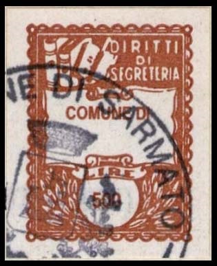 Marca da Bollo del Comune di SARMATO su Carta Bianca di dimensioni 22 x 29 mm