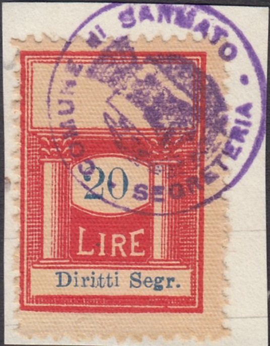 Marca da Bollo del Comune di SARMATO su Carta Bianca di dimensioni 21 x 28,5 mm
