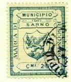 Marca da Bollo del Comune di SARNO su Carta Bianca di dimensioni 26 x 33 mm