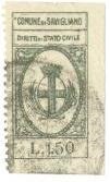 Marca da Bollo del Comune di SARNO su Carta Bianca Sottile di dimensioni 21 X 32 mm