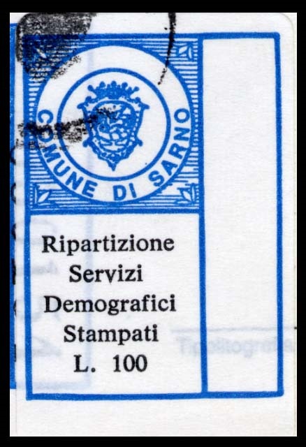 Marca da Bollo del Comune di SARNO su Carta Bianca di dimensioni mm