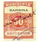 Marca da Bollo del Comune di SARSINA su Carta Bianca Sottile di dimensioni 23,5 x 30 mm