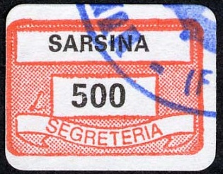 Marca da Bollo del Comune di SARSINA su Carta Bianca di dimensioni 19 x 14 mm