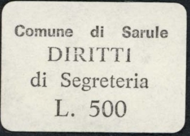 Marca da Bollo del Comune di SARULE su Carta Bianca di dimensioni 22 x 18 mm