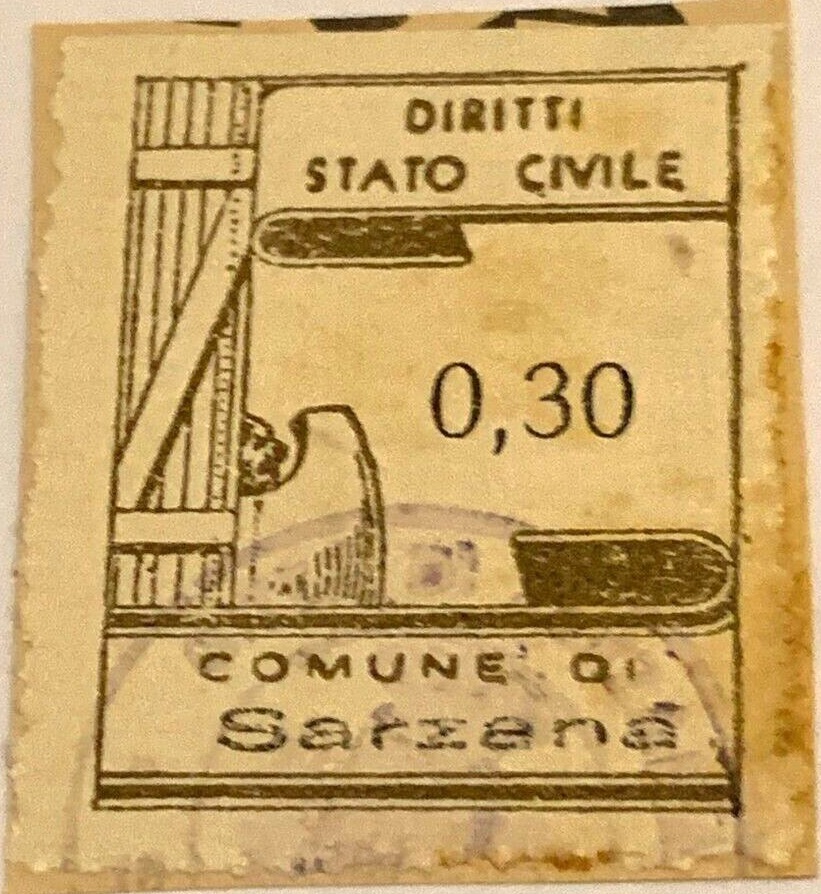 Marca da Bollo del Comune di SARZANA su Carta Bianca Sottile di dimensioni 22 x 29 mm
