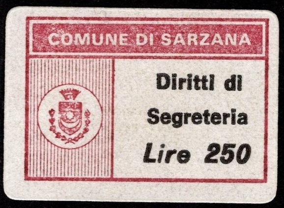 Marca da Bollo del Comune di SARZANA su Carta Bianca di dimensioni 20 x 15 mm