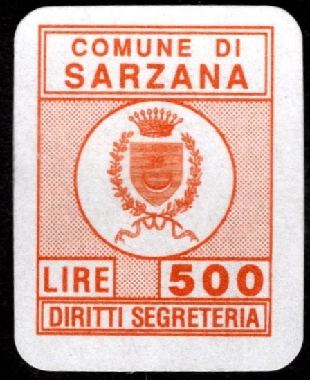 Marca da Bollo del Comune di SARZANA su Carta Bianca di dimensioni 15,5 x 20 mm