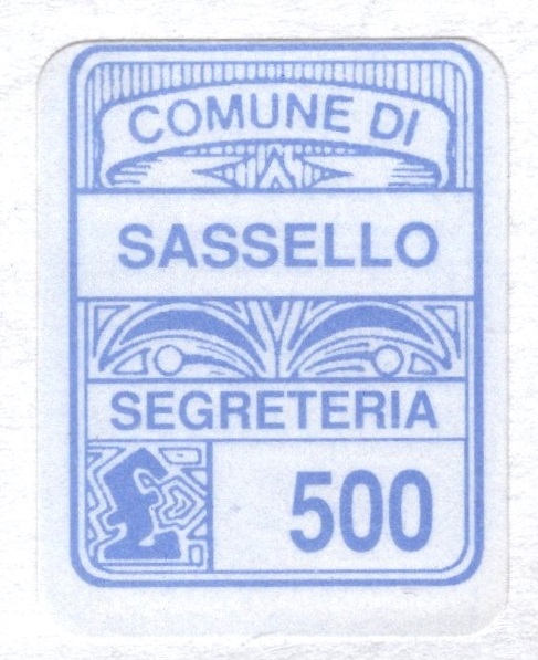 Marca da Bollo del Comune di SASSELLO su Carta Bianca di dimensioni 15 x 20 mm