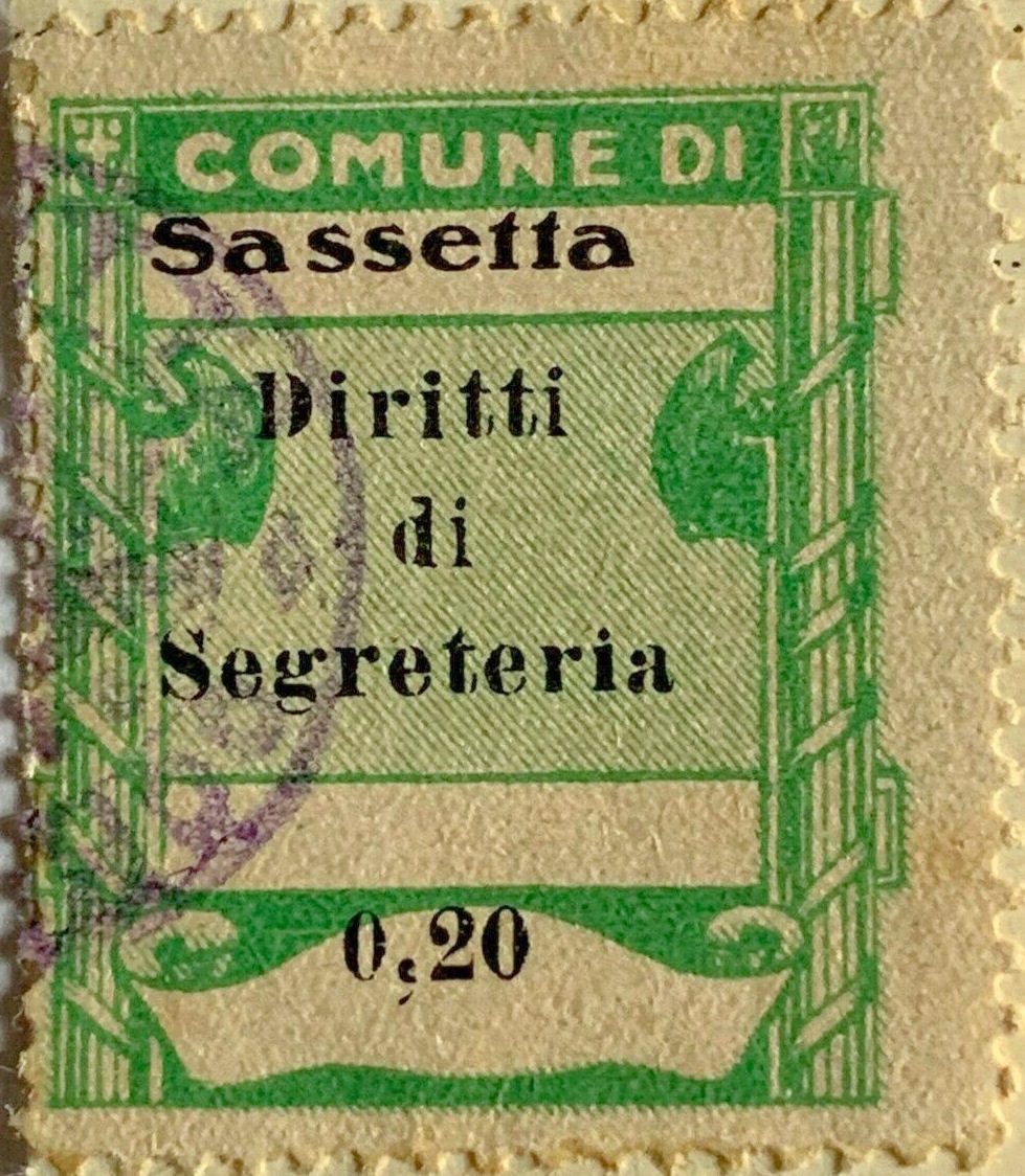 Marca da Bollo del Comune di SASSETTA su Carta Bianca di dimensioni 24 x 35 mm