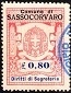 Marca da Bollo del Comune di SASSOCORVARO su Carta Bianca di dimensioni 26 x 35 mm