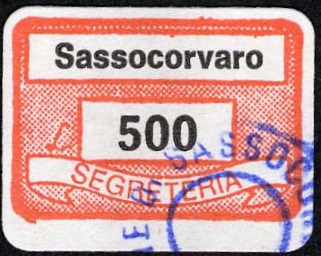 Marca da Bollo del Comune di SASSOCORVARO su Carta Bianca di dimensioni 19 x 13 mm