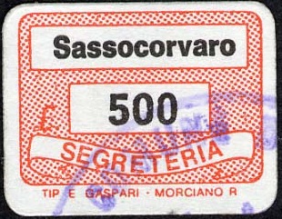 Marca da Bollo del Comune di SASSOCORVARO su Carta Bianca di dimensioni 19 x 14 mm