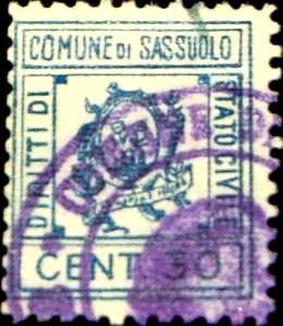 Marca da Bollo del Comune di SASSUOLO su Carta Bianca di dimensioni 18 x 21 mm