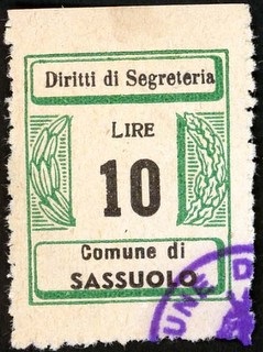 Marca da Bollo del Comune di SASSUOLO su Carta Bianca di dimensioni 22 X 33 mm