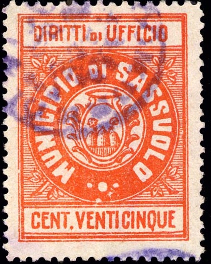 Marca da Bollo del Comune di SASSUOLO su Carta Bianca di dimensioni 22,5 x 28 mm