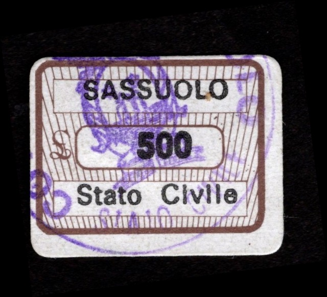 Marca da Bollo del Comune di SASSUOLO su Carta Bianca di dimensioni 20 x 14 mm