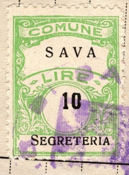 Marca da Bollo del Comune di SAVA su Carta Bianca di dimensioni 22 x 29 mm