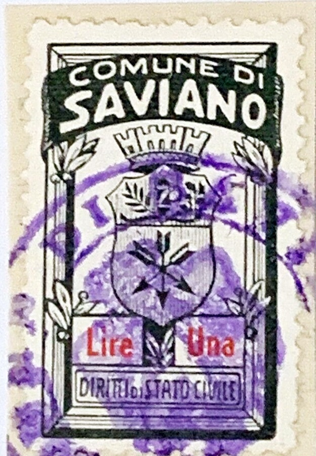 Marca da Bollo del Comune di SAVIANO su Carta Bianca Sottile di dimensioni 19 x 31 mm