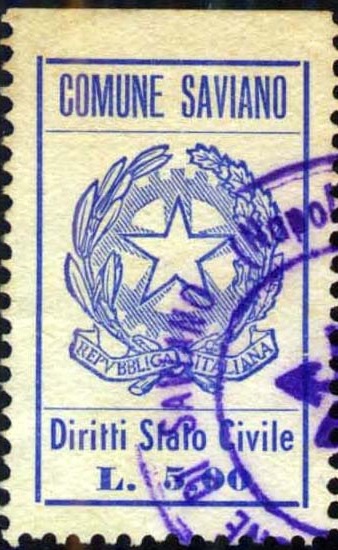 Marca da Bollo del Comune di SAVIANO su Carta Bianca di dimensioni mm