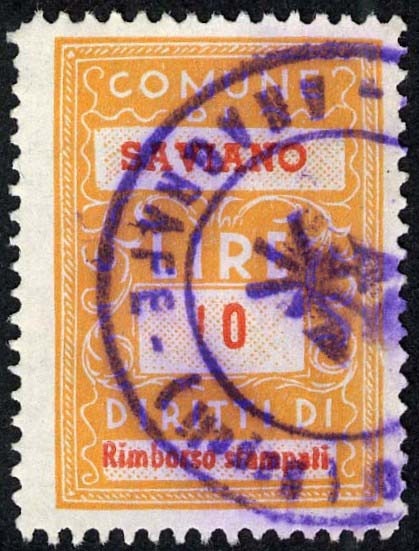 Marca da Bollo del Comune di SAVIANO su Carta Bianca Sottile di dimensioni 22 x 32 mm